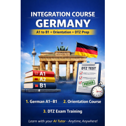 Integrationskurs Deutsch – A1 to B1 + Orientierungskurs + DTZ Vorbereitung (AI Tutor) monatlich